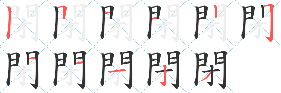 閉字的笔顺分布演示